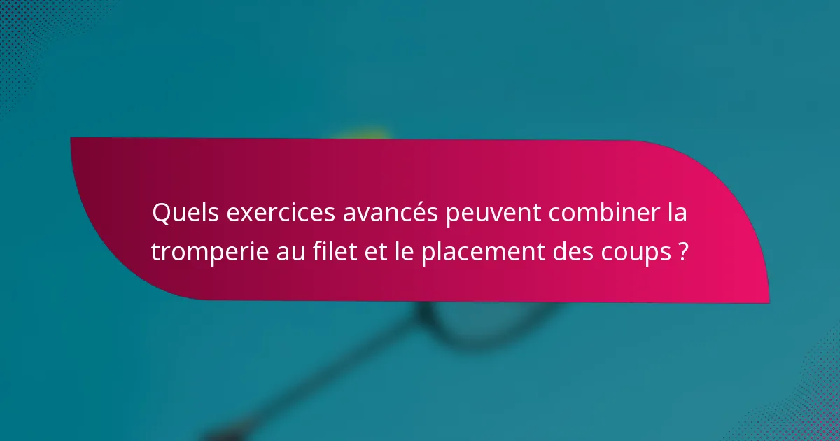 Quels exercices avancés peuvent combiner la tromperie au filet et le placement des coups ?